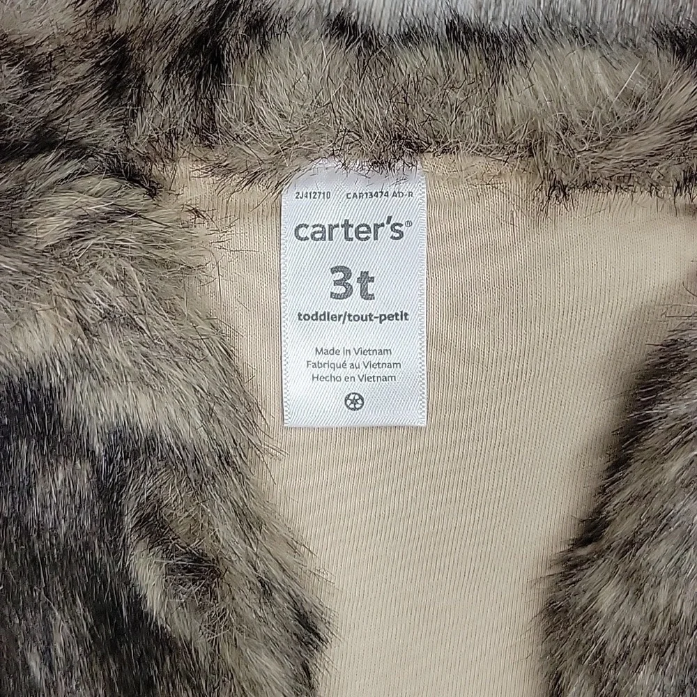 Carter's Little Girl Size 3T Brown Faux Fur Vest
